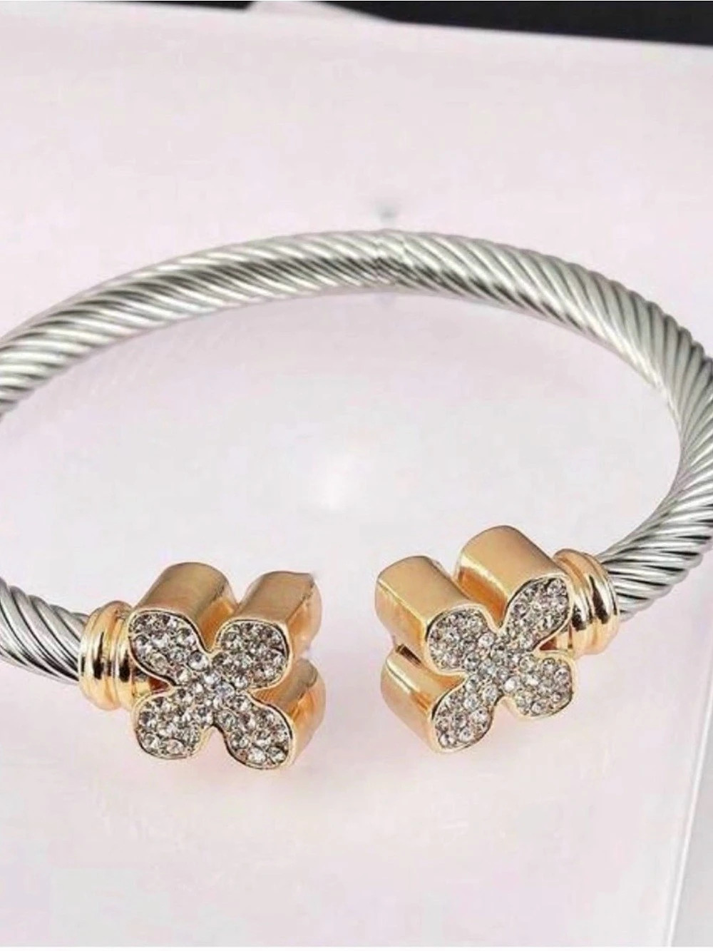 Two-Tone Flower Cuff Bracelet
